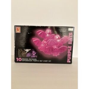 Pumpkin Hollow Purple Bats String Lights Blow Mold Halloween Vintage